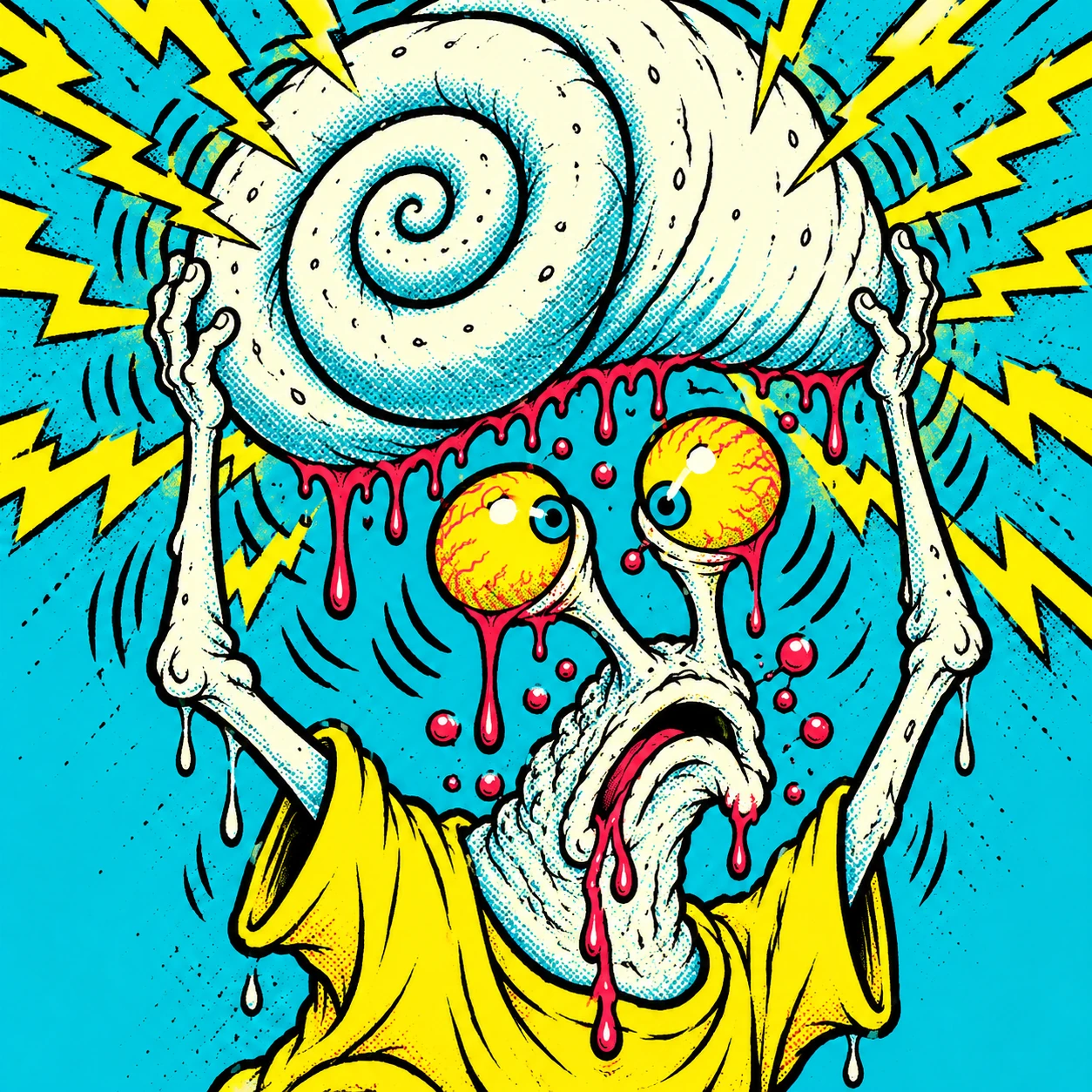The snail's shell crackles with yellow bolts as his eyes cross in panic